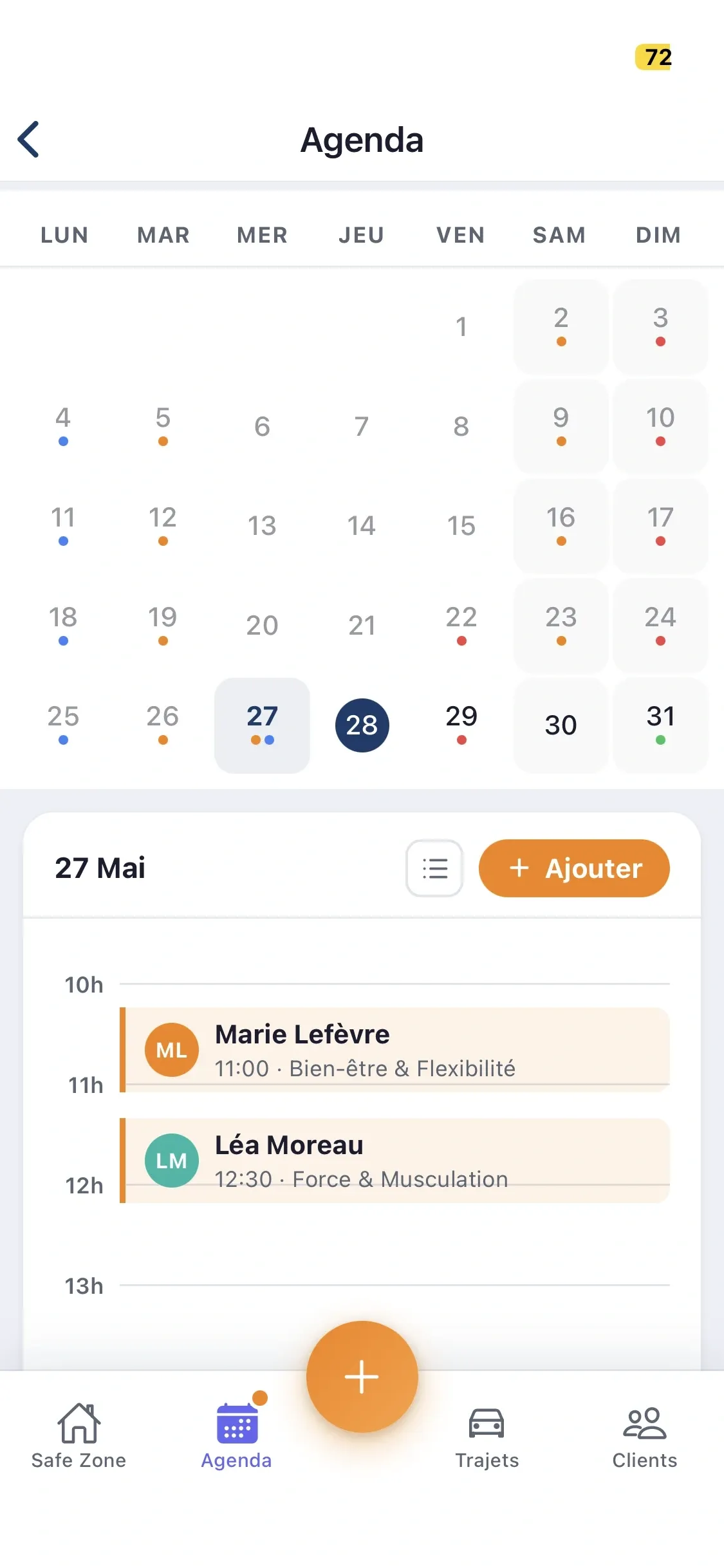 Vue agenda mensuel de NestPulse